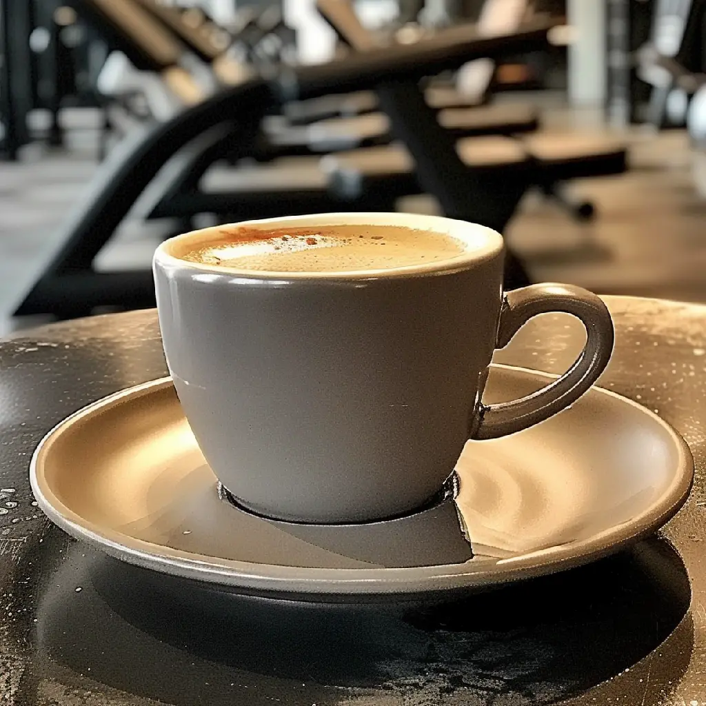 Cup of coffee in a gym setting